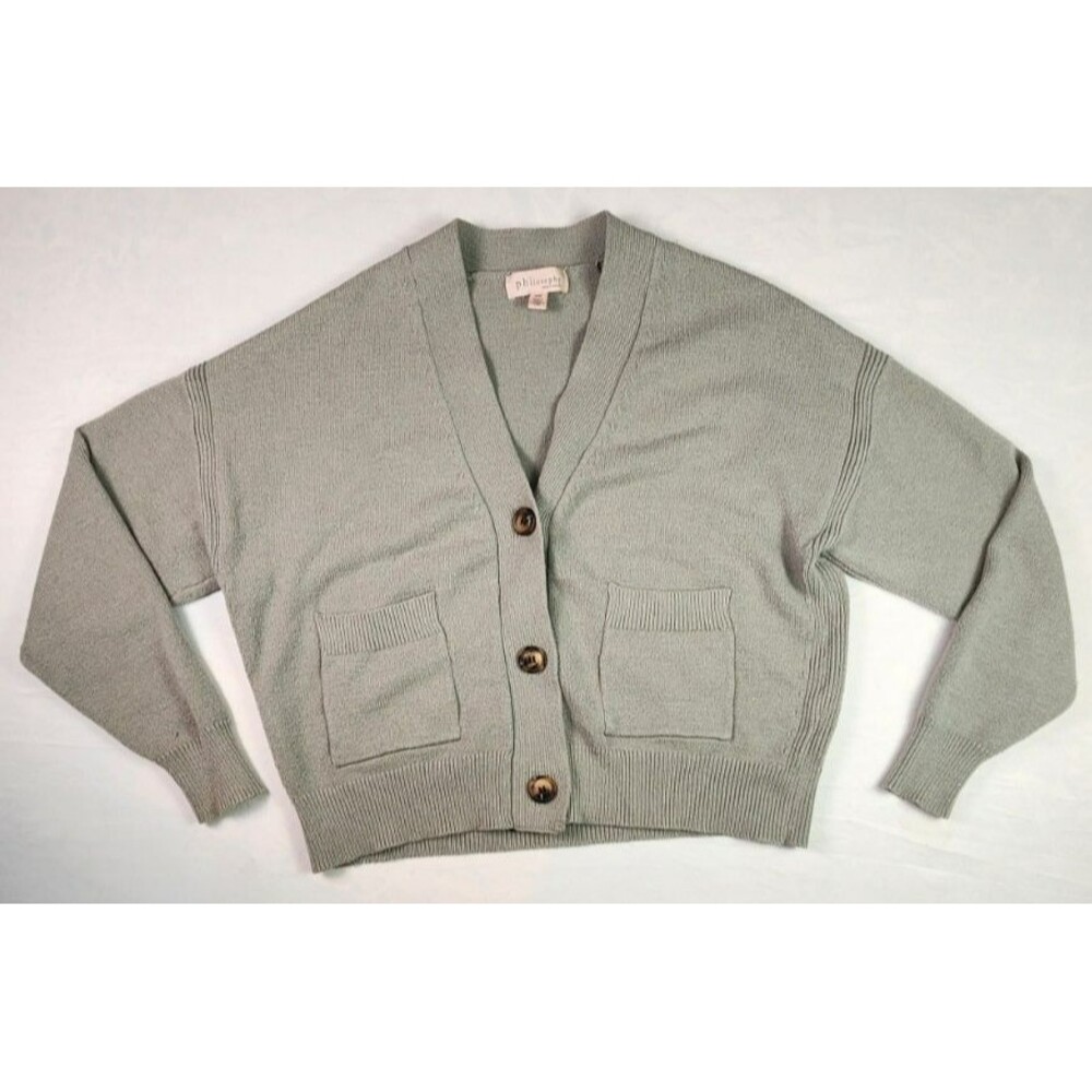Women’s Philosophy Button Front Long Sleeve Grey/Green Cardigan Medium